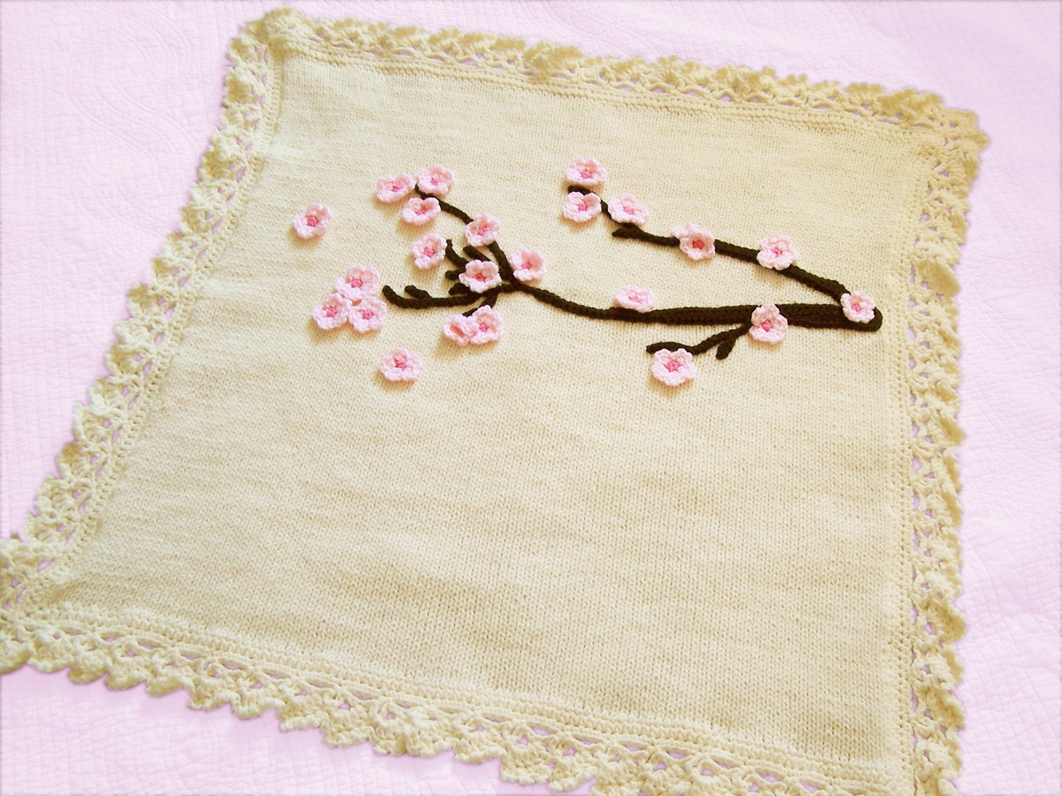 Cherry blossoms knit baby blanket