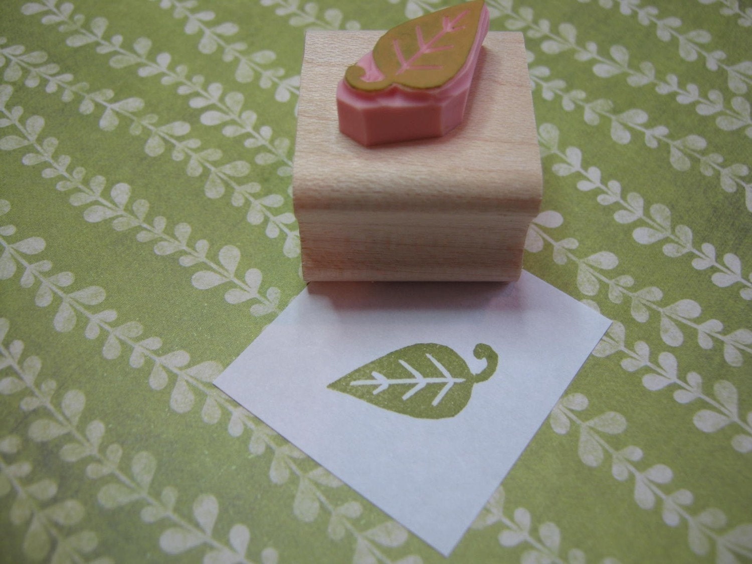 Leaf Stamp - Mini Leaf - Hand carved rubber stamp by Skull and Cross Buns