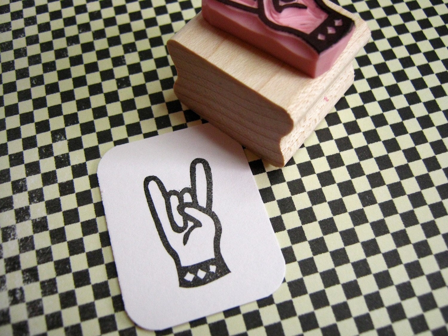 Rock n' Roll Devil Horns - Hand Carved Rubber Stamp