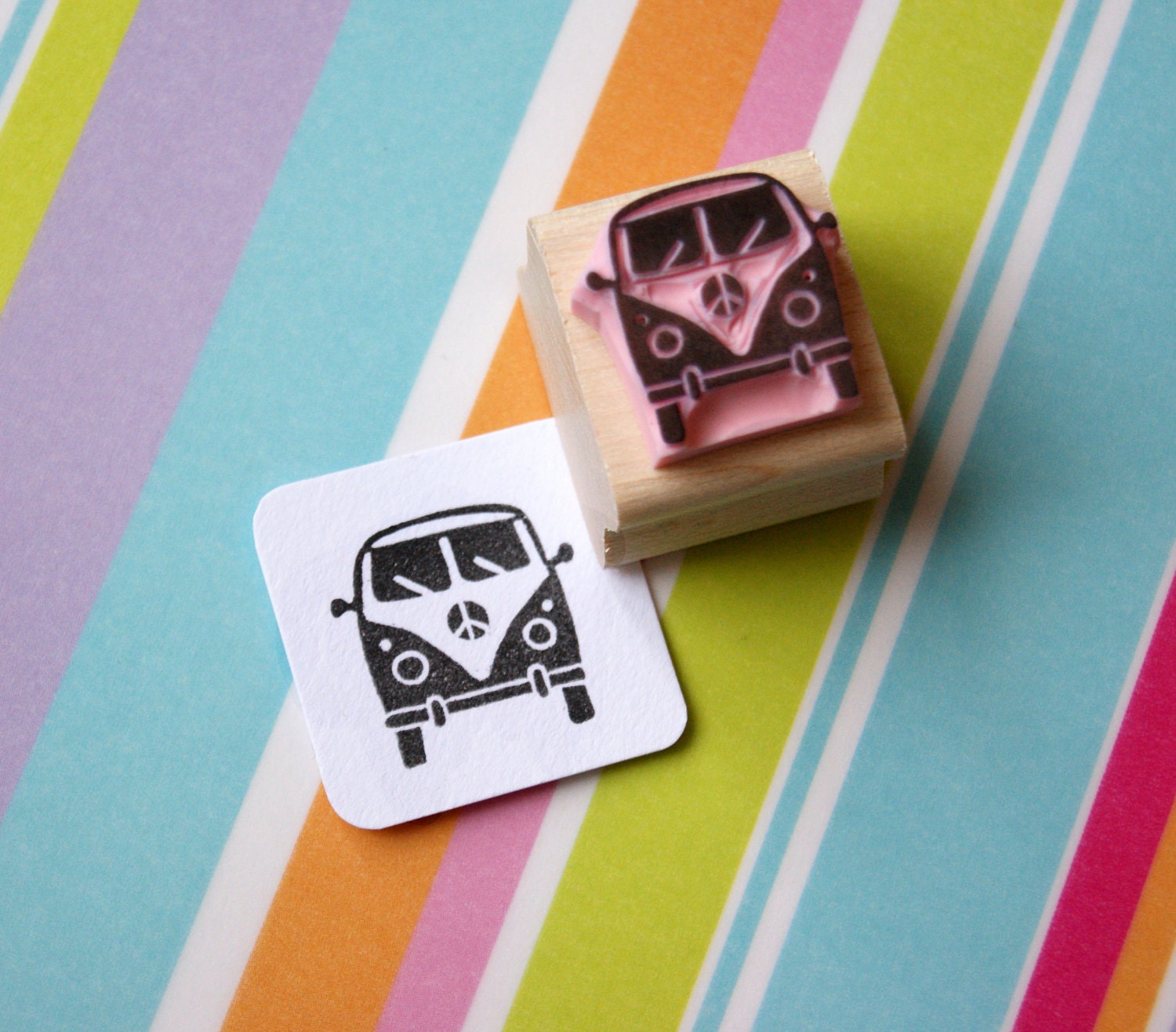 Small Camper Van - Hand Carved Rubber Stamp