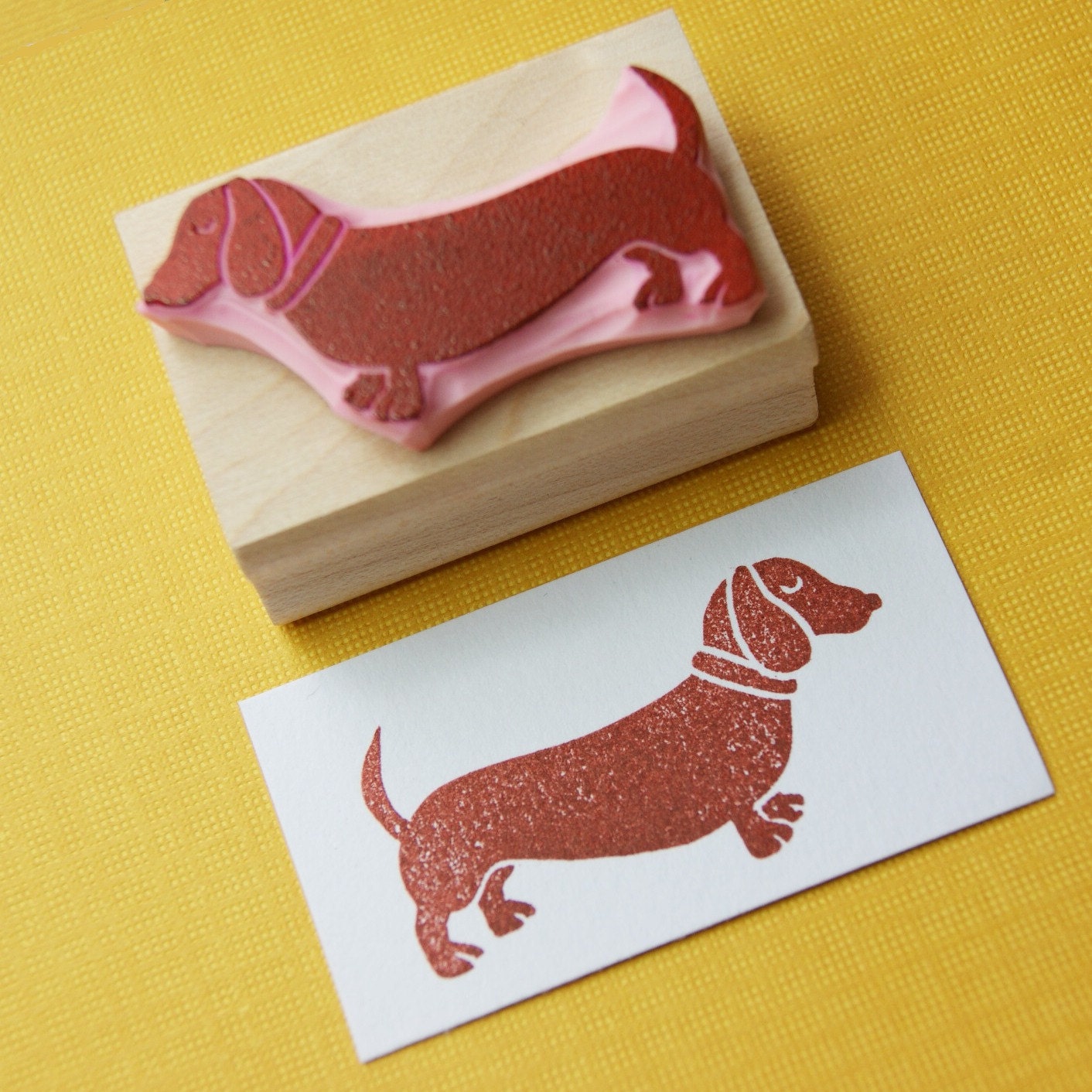 Dachshund Rubber Stamp - Sausage Dog Hand Carved Rubber Stamp
