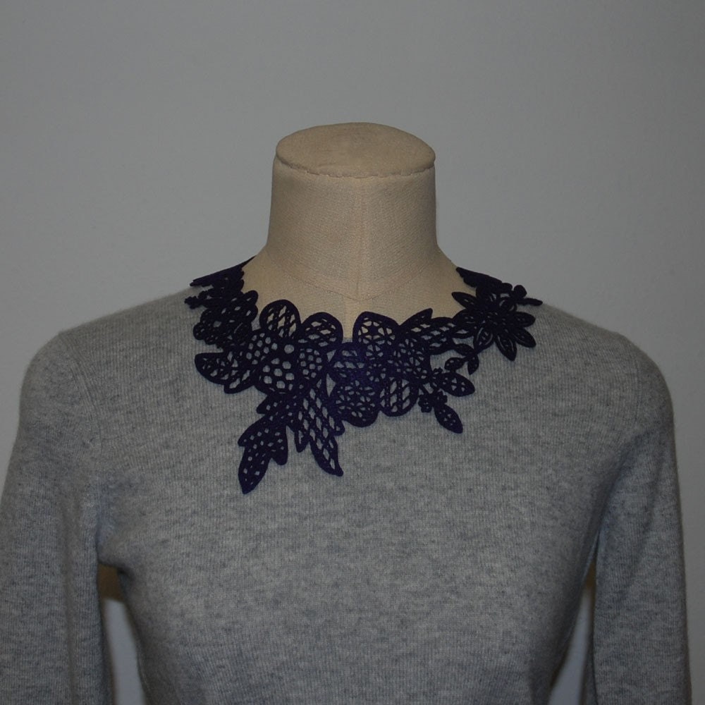 Lace Eco-Necklace - Navy Flower - Recycled Felt - Delicate Laser Cut