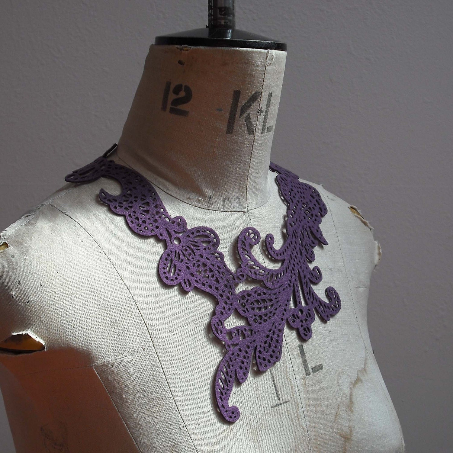 Lace Eco-Necklace - Plum Swirly - Recycled Felt - Delicate Laser Cut