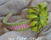 Pink and Apple Green Grosgrain Ribbon Headband
