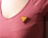 Geometric triangle leather brooch in coral and yellow - SALES