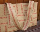 Jute Handbag -  Medium Hand-woven Bag in Red Stripe