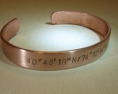 Latitude longitude bracelet handmade in copper and personalized