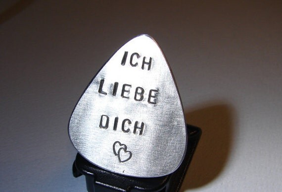 Guitar Pick Ich Liebe Dich Handmade from Aluminum for Valentines day