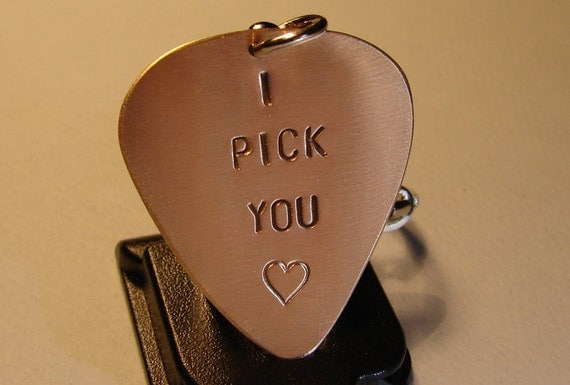 Bronze Guitar Pick Key Chain I Pick You with Love
