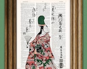 Kabuki Dancer Japanese theater beautifully upcycled vintage dictionary page book art print 8.5 x 11