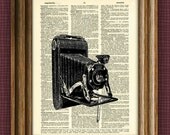 Antique BELLOWS CAMERA print over an upcycled vintage dictionary page book art 2