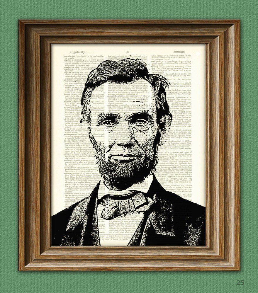 PRESIDENT ABRAHAM LINCOLN illustration beautifully upcycled dictionary page book art print
