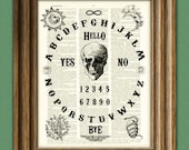 OUIJA BOARD art print original design over an upcycled vintage dictionary page book art