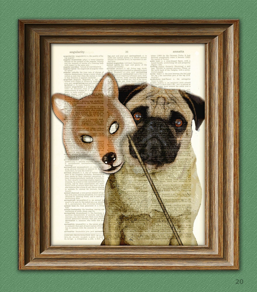 Dog Art Print Halloween Pug with Wolf Mask Costume 'Dottie's Inner Wolf' Dictionary Page art print