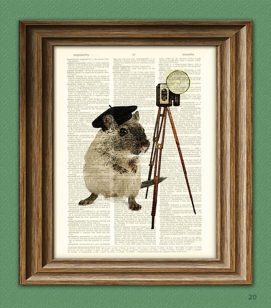 Mouse Art Print Photographer Mouse "Did someone say cheese" illustration beautifully upcycled dictionary page book art print
