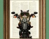 Roxie Rawr Motorcycle Cat illustration beautifully upcycled dictionary page book art print