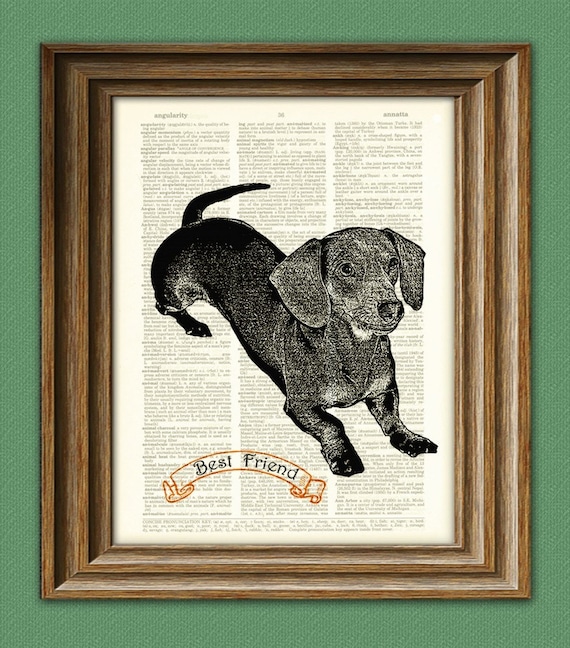 DACHSHUND wiener dog beautifully upcycled vintage dictionary page book art print PERSONALIZED