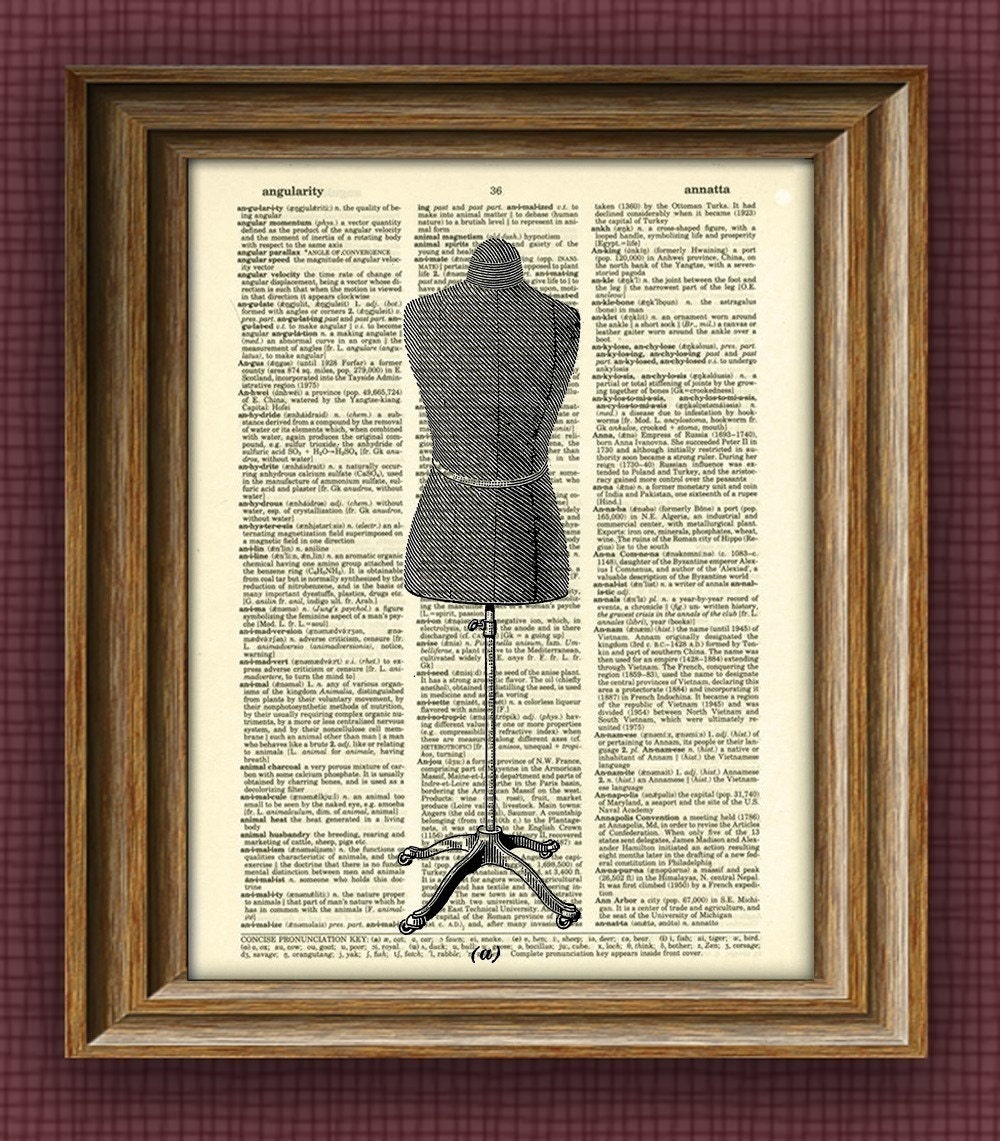 Cool DRESS FORM print over an upcycled vintage dictionary page book art