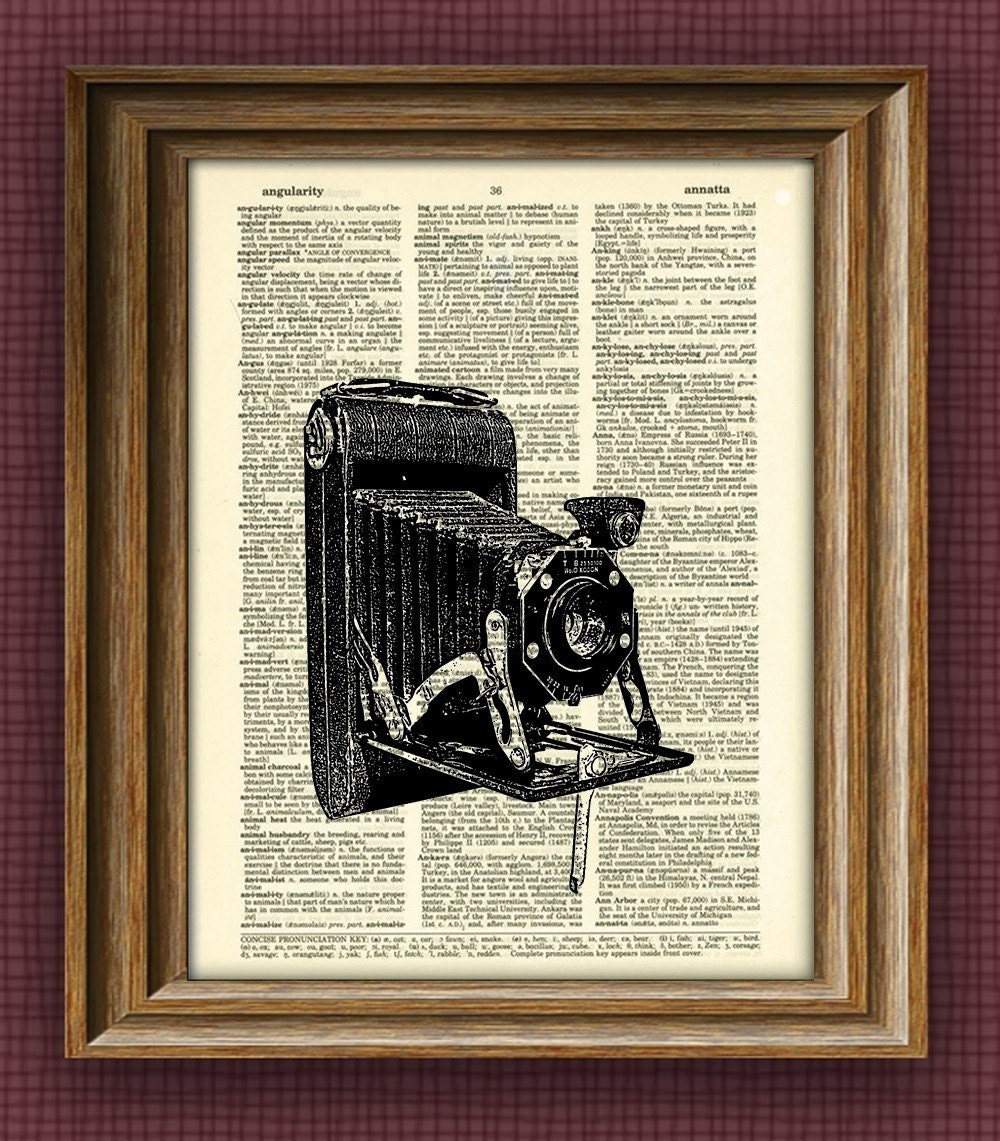 Antique BELLOWS CAMERA print over an upcycled vintage dictionary page book art 2