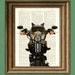 Roxie Rawr Motorcycle Cat illustration beautifully upcycled dictionary page book art print