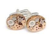 Steampunk cufflinks rose gold Benrus oval antique watch movements mens wedding anniversary vintage cuff links by Steampunk Nation 2007