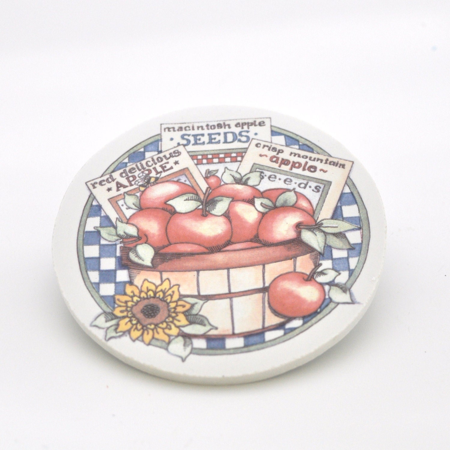 Broken China Mosaic Tile - Apple Basket - Whimsical - Round Focal