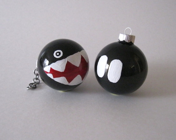 Mario Enemies Christmas Ornament- Set of 2 Hand Painted Mario Inspired Glass Ball Ornaments