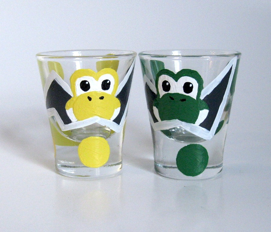 Yoshi Egg Shot Glasses- Set of 6 Rainbow Hand Painted Mario Inspired Glasses