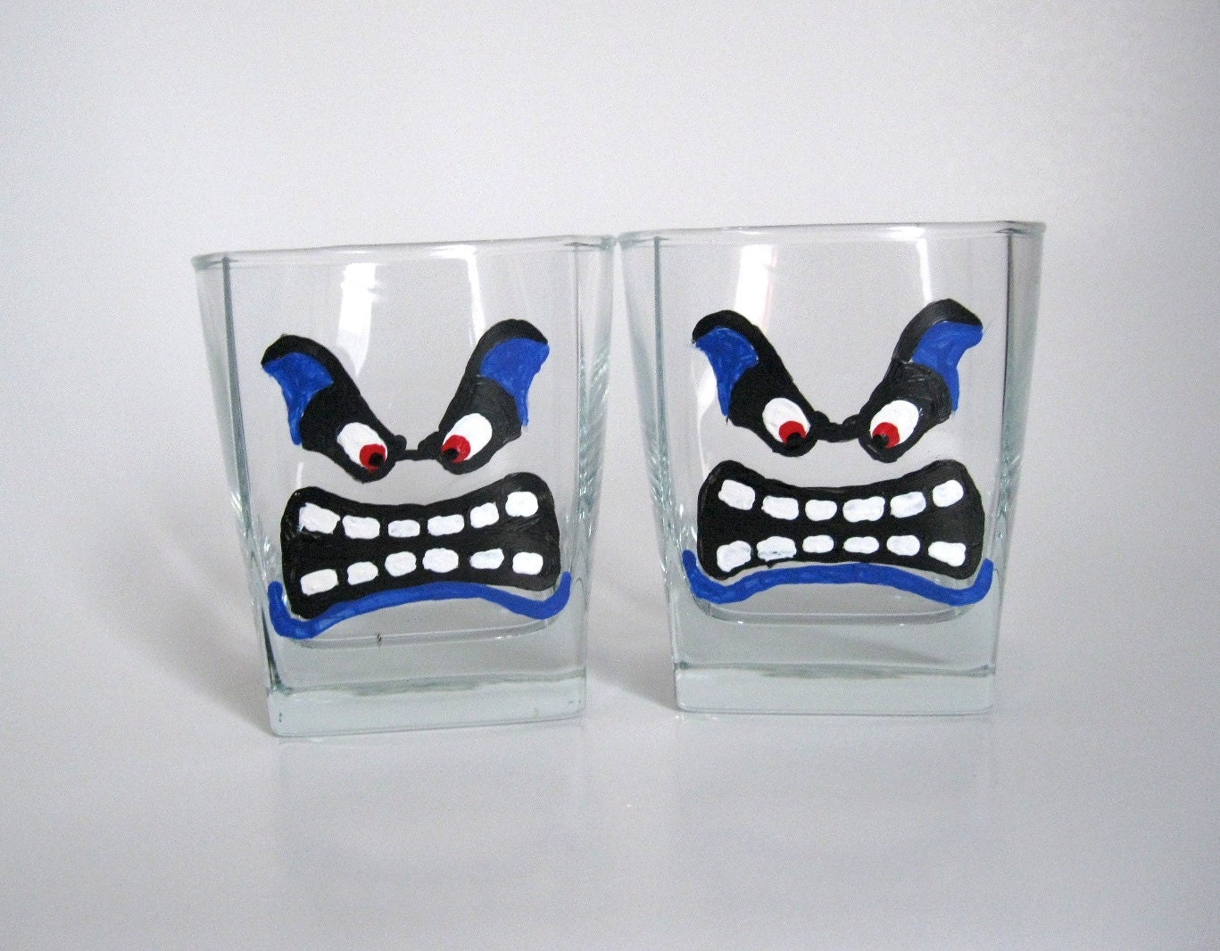 Mario Thwomp Glass- Set of Two Hand Painted Mario Inspired Glasses