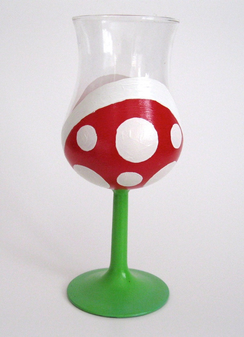 Piranha Plant Wine Glasses - Hand Painted Mario Inspired Set of 2 Glasses