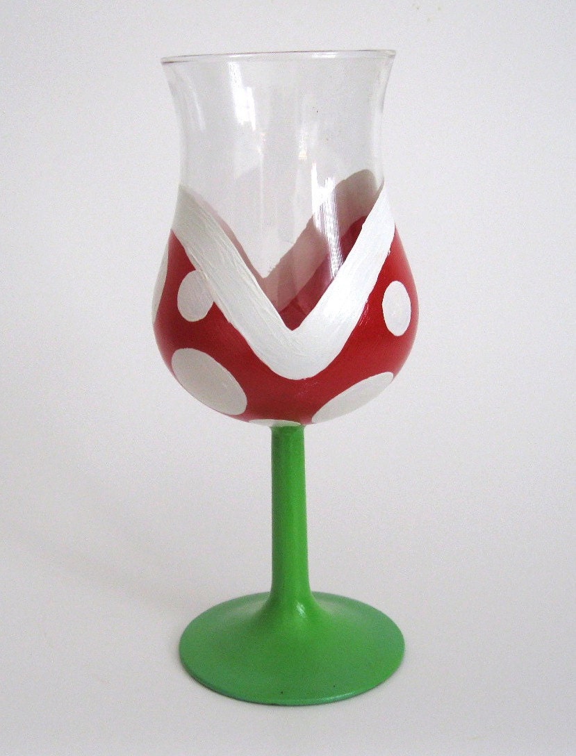 Piranha Plant Wine Glasses - Hand Painted Mario Inspired Set of 2 Glasses