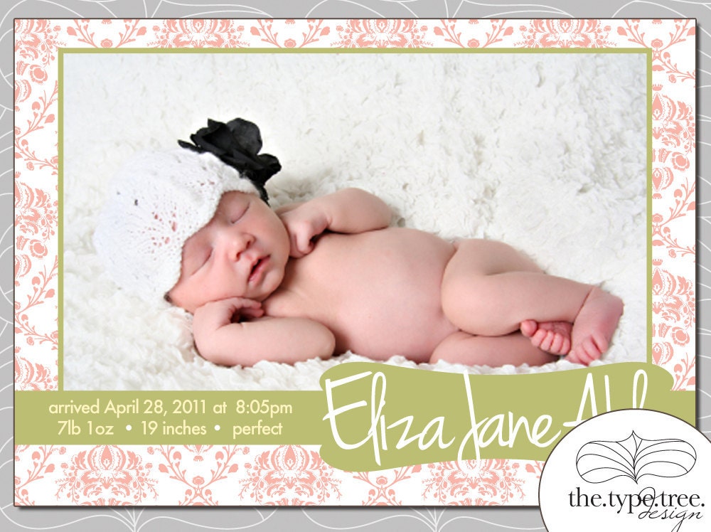 Baby Girl Birth Announcement - Customizable PDF File