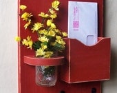 Mail Organzier - Mail and Key Holder - Key Hooks - Jar Vase - Organizer - Painted Distressed Wood
