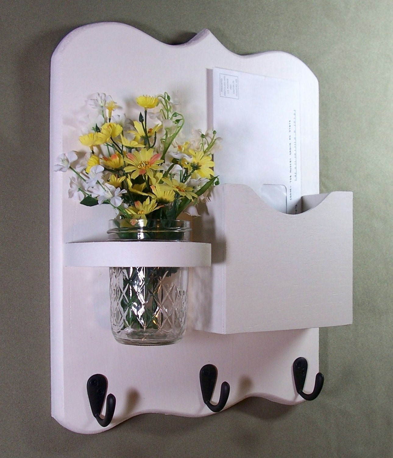 Mail Organizer - Mail and Key Holder - Letter Holder - Key Hooks- Jar Vase - Organizer