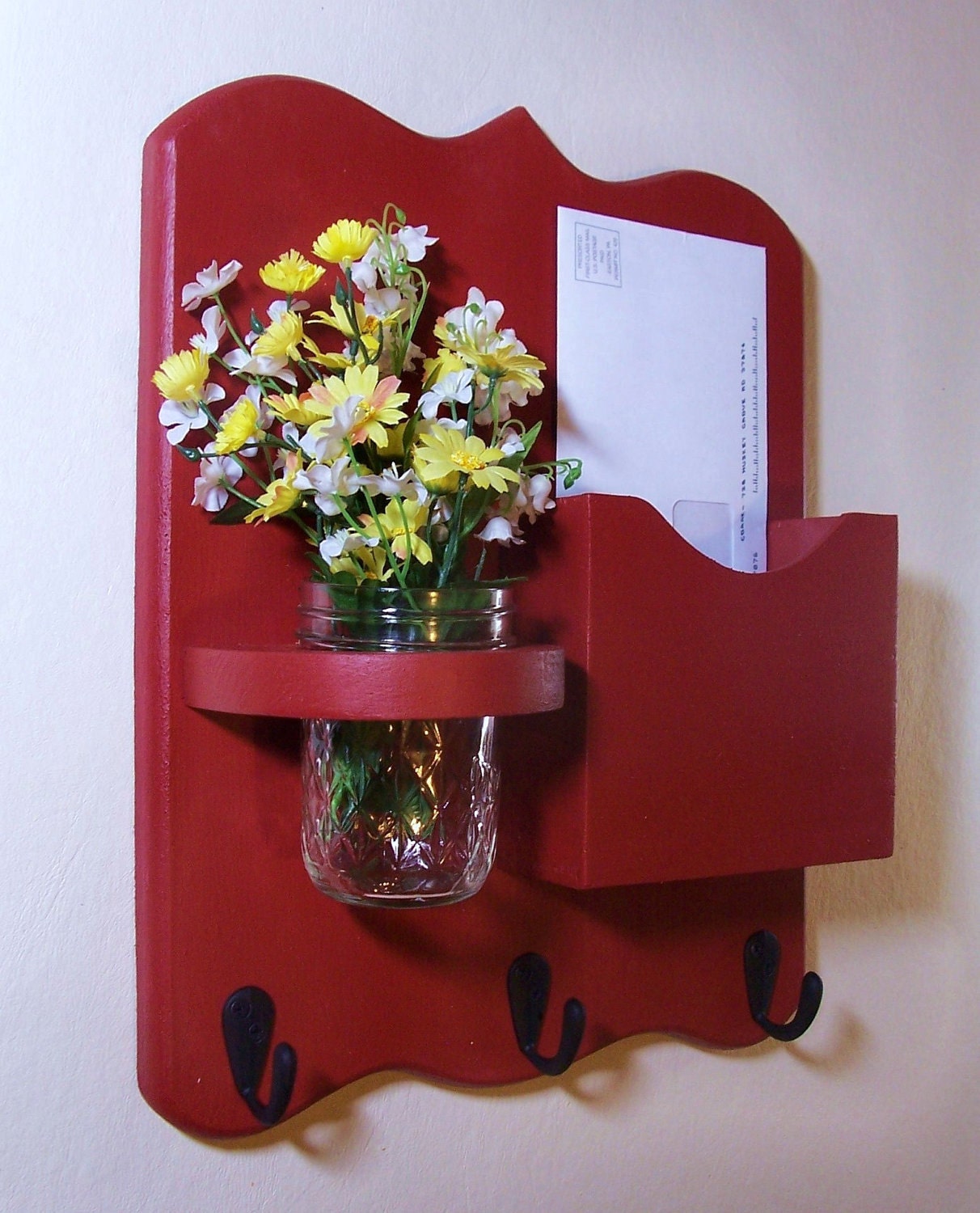 Mail Organizer - Mail Holder - Letter and Key Holder - Key Hooks - Jar Vase - Organizer