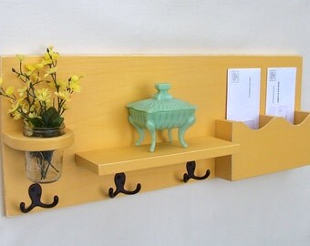 Mail Organizer - Mail Holder - Coat Hooks - Key Hooks - Jar Vase - Organizer - Coat Rack - Wood