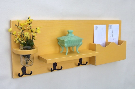 Mail Organizer - Mail and Key Holder - Shelf - Coat Hooks - Key Hooks - Coat Rack - Wood