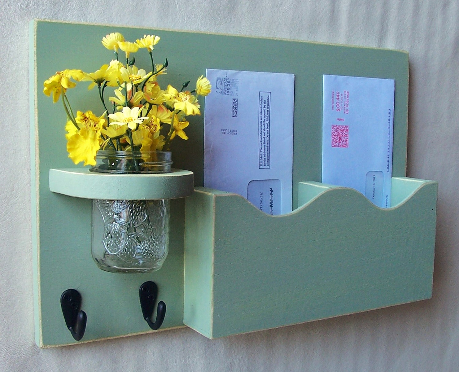 Mail Organizer - Mail Holder - Letter Holder - Double Slots - Key Hooks - Jar Vase - Organizer - Mail Holder