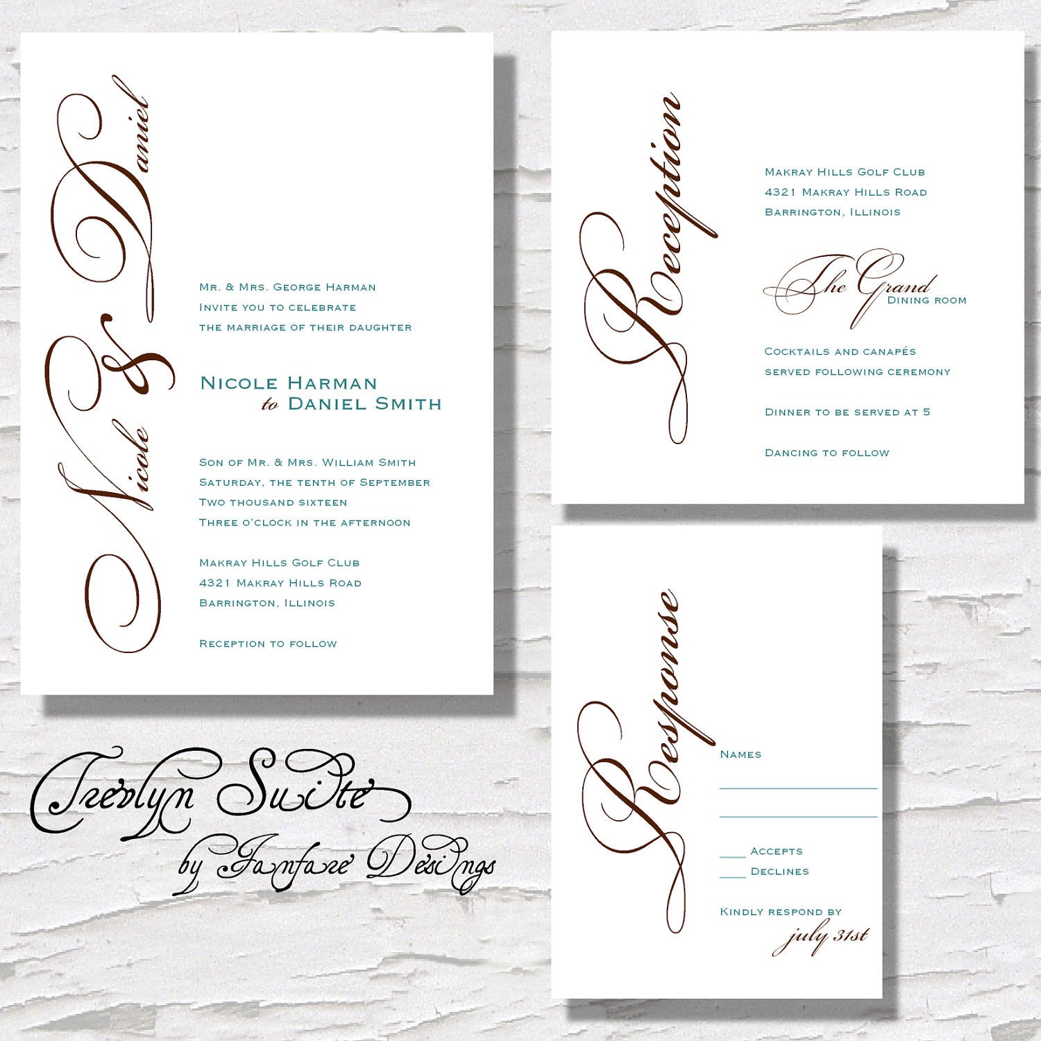 SALE 10% OFF - DIY Printable Trevlyn Wedding Invitation Suite in Download Digital Files
