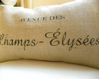 Burlap French France pillow cover Avenue des Champs Elysees