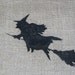 Halloween flying witch on broomstick silhouette burlap accent pillow cushion