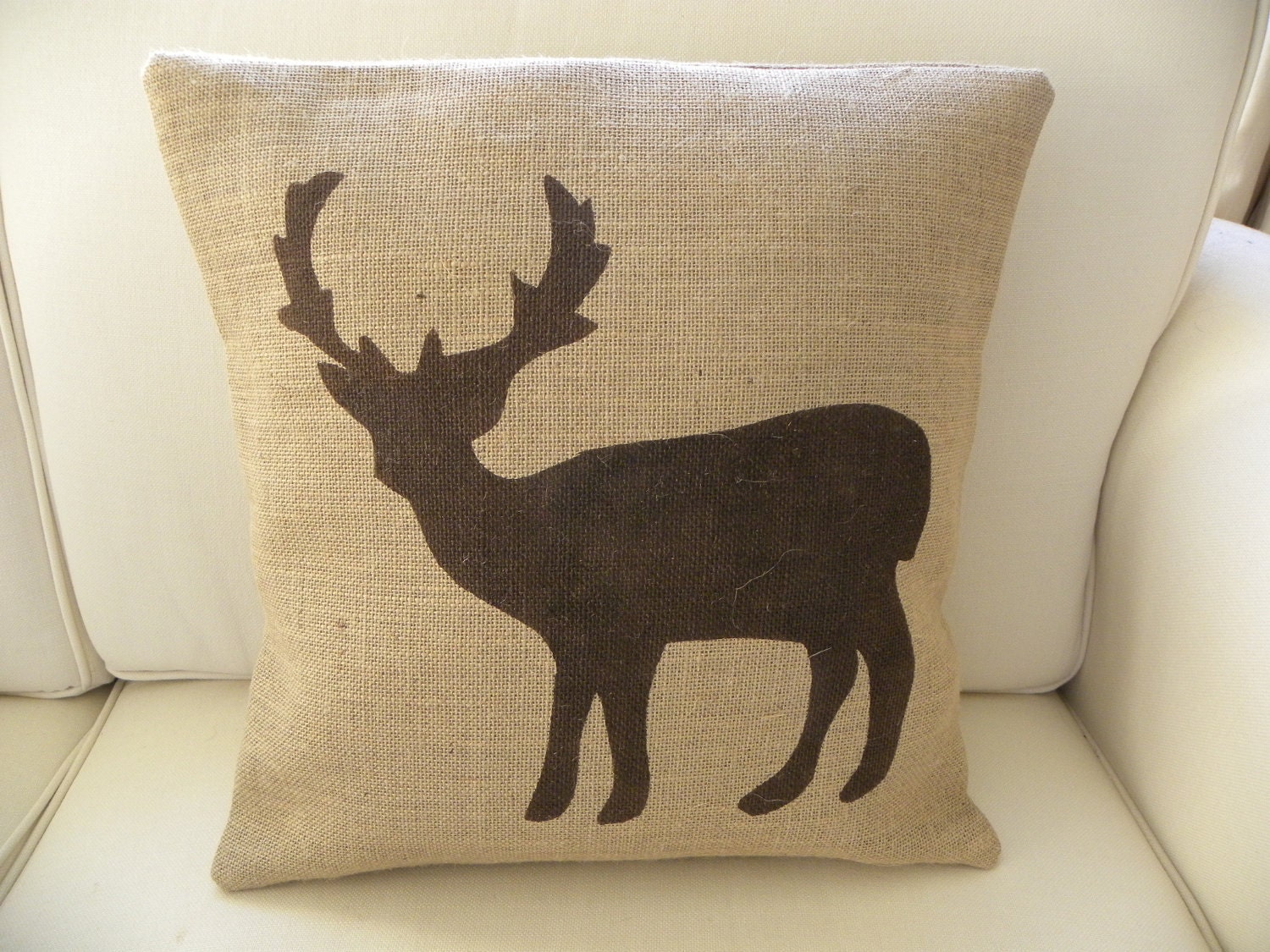 NEW - Burlap deer reindeer pillow cushion COVER