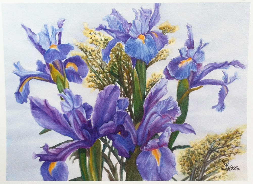 iris art print, watercolor painting, flower wall art