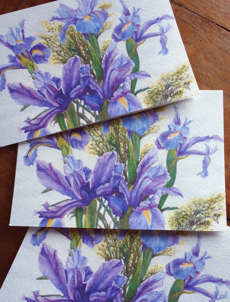 iris notecards, purple flowers, card set