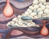 watercolor print, cloudy sky, 5x7 art print