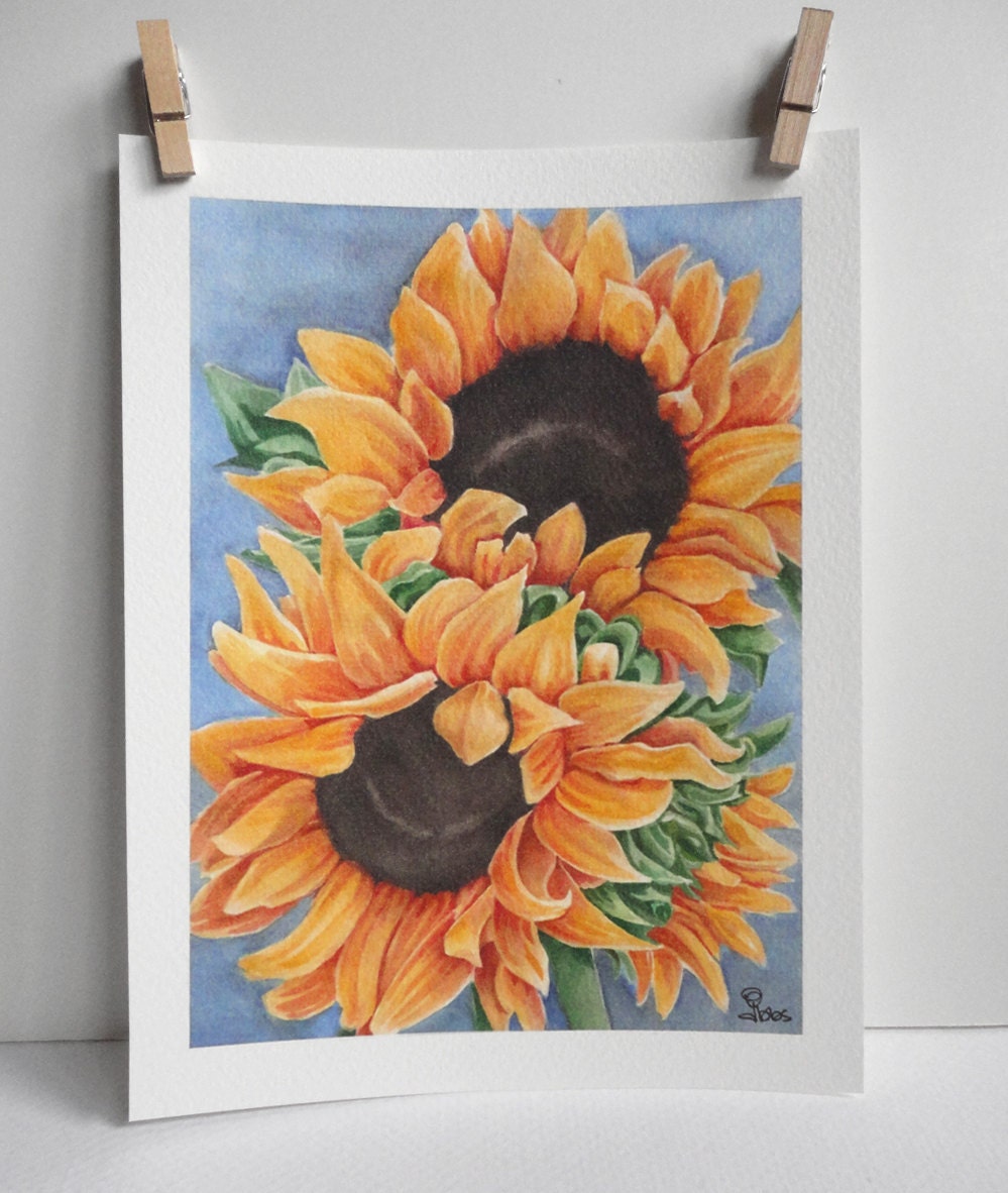 sunflower art print, sunflowers, watercolor painting