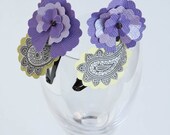 Pair of Paper Flower Barrettes - Purple & Paisley