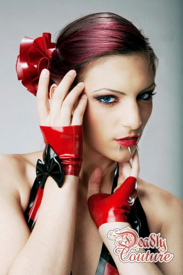 Red Latex Gloves with Black Bows