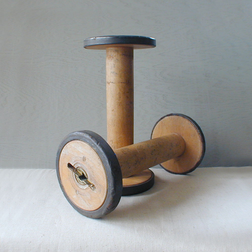 Large Antique Mill Textile Wood Spools Pair