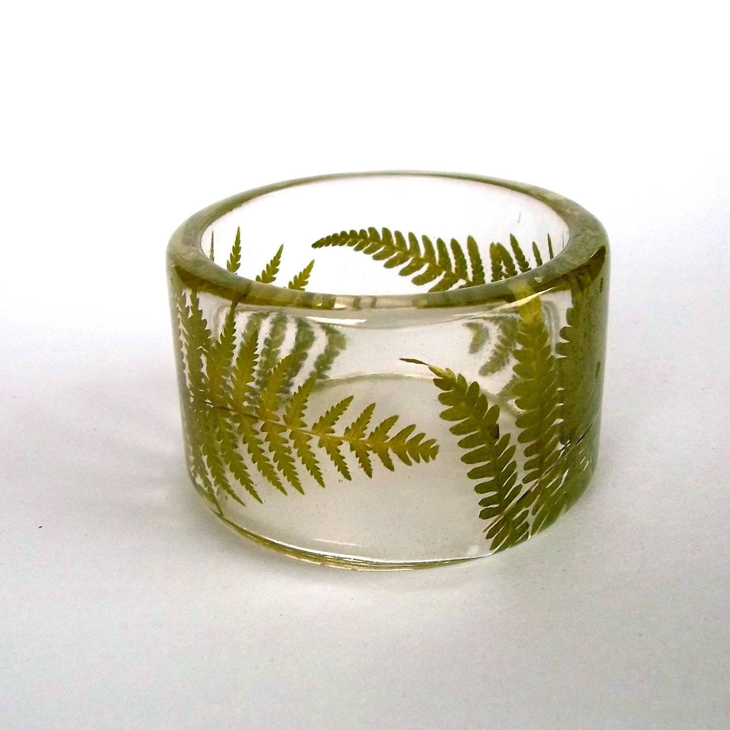 Fern Botanical Resin Bangle. Chunky Bracelet with Pressed Flowers. Real Flowers - Green Fern Bracelet